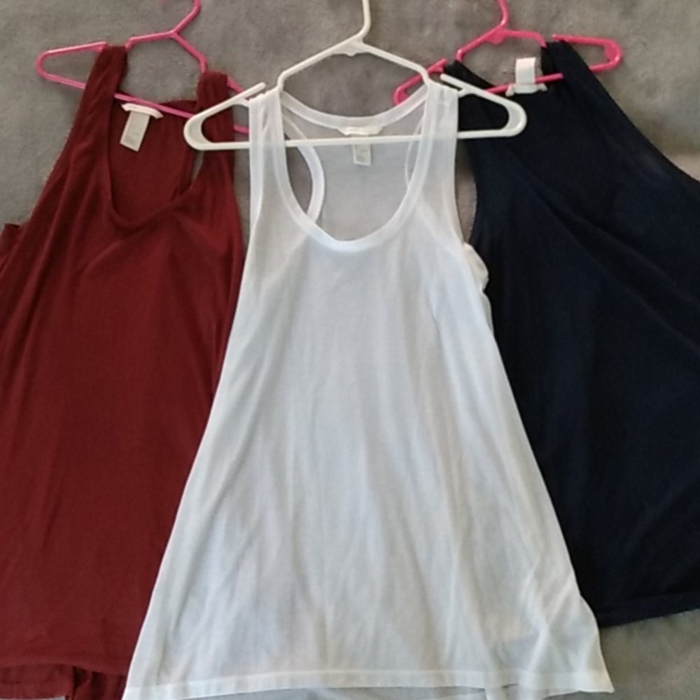 3 tank tops white blue & maroon $12